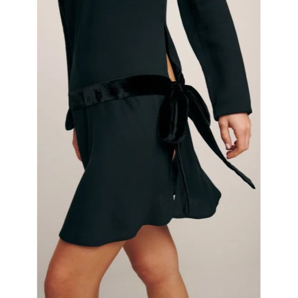 Reformation × Camille Rowe Eleri Dress in Black Mini Adjustable Tie - Picture 6 of 8